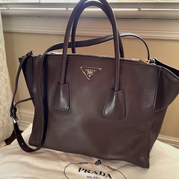 PRADA Brown City Calf Leather Twin Pocket Bag - Picture 1 of 11